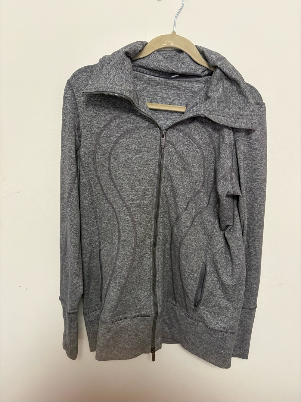 Lululemon Scuba Full Zip Hoodie Gray Heathered Size 12 Thumbholes Zipper Pockets